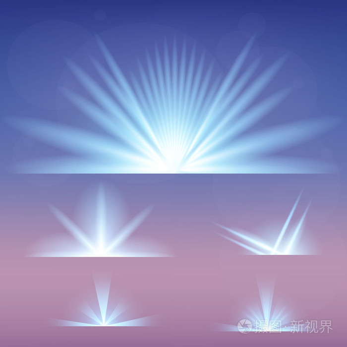 创意概念向量集的发光光效果星爆发与孤立在黑色背景上的火花