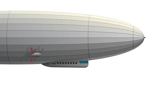 传说中的齐柏林飞艇.程式化的飞行气球.与舵和螺旋桨的飞艇照片
