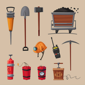 集挖掘工具.工人库存.卡通矢量插图照片