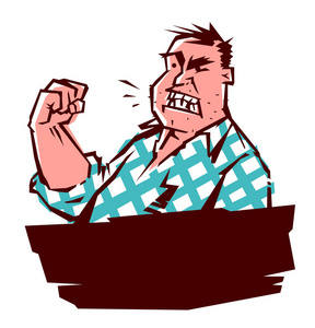 一个人漫画一个的人用拳头威胁着他.在漫画风格的矢量图像.