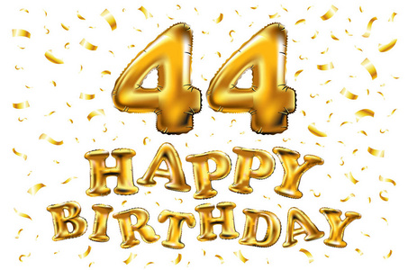 矢量金色 44 数字四十四金属气球.党的装饰金色气球.