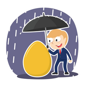 商人用雨伞保护他的金蛋