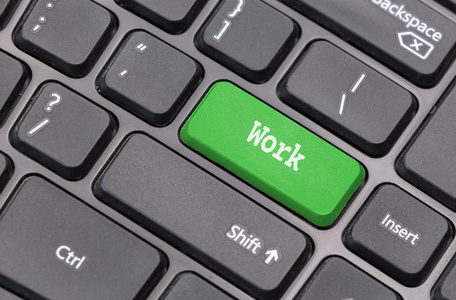 计算机键盘特写与上绿色的工作文本输入密钥