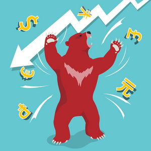 红熊市场呈现出下降趋势股票市场概念图