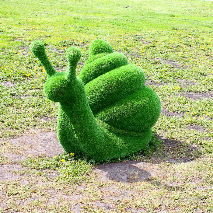 公园里的一只绿蜗牛一个春日的晴天