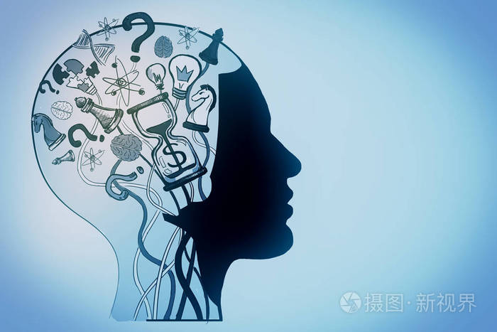 抽象的头部轮廓高速创意素描在明亮的背景上头脑风暴概念