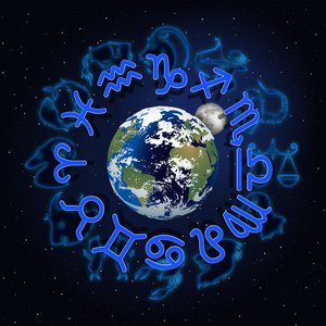 周围的行星地球和月亮星座照片