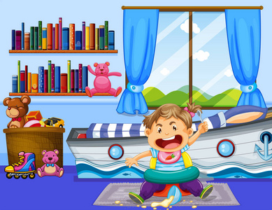 小女孩在卧室里捣乱照片