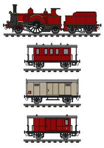 手绘的一辆老式蒸汽火车