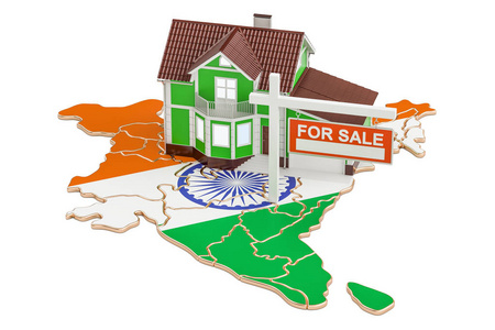 销售和租金在印度概念的属性。3 房地产标志