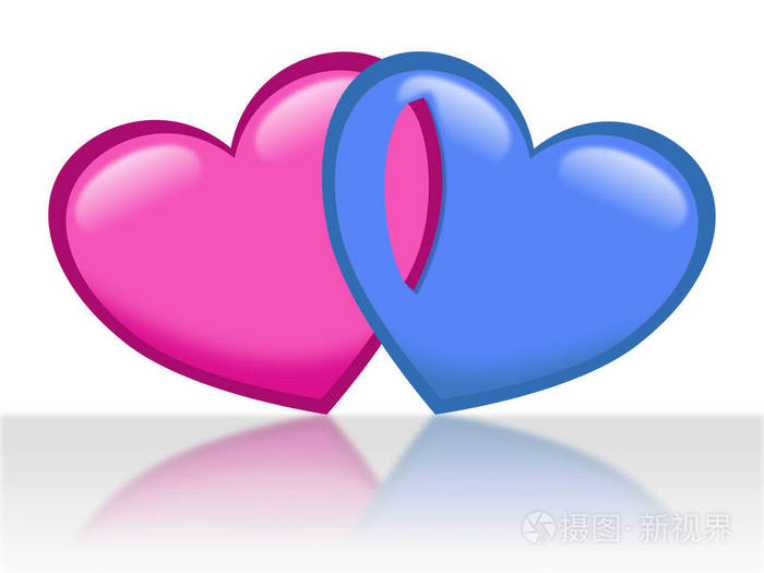 两颗心粉红色和蓝色的情人节