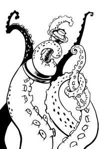 矢量素描卡通章鱼的触手触手平头上珊瑚没有的沙姆沙伊宾矢量手绘插图