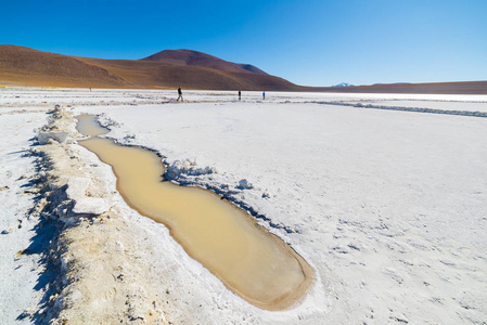 在安第斯山脉的盐湖, 公路之旅著名的乌尤尼盐单位, 其中最重要的旅游目的地在玻利维亚, 南美洲