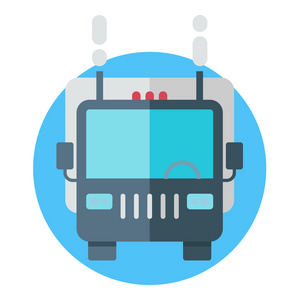 卡车的正面视图。 Roud的彩色平面矢量插图