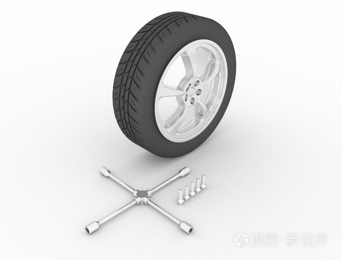 白色背景上的方形汽车轮子照片-正版商用图片0eyy2d-摄图新视界