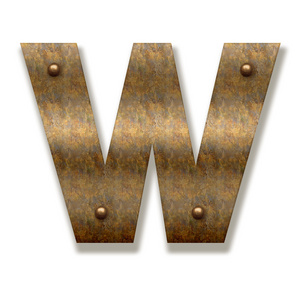 生锈的金属字母 W.字母表独立在白色背景上