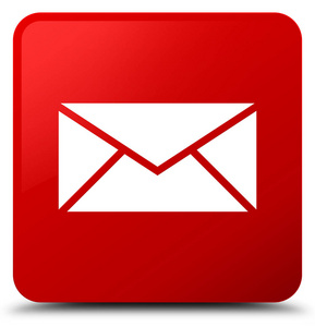 电子邮件图标红色方形按钮