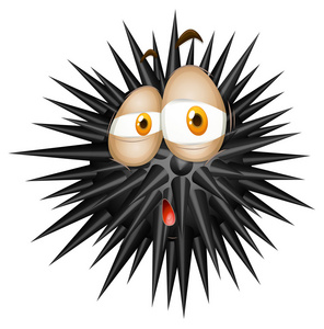 黑海胆黑刺球与悲伤的脸照片