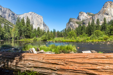 在美国，加利福尼亚州约塞米蒂国家公园优胜美地谷的经典视图