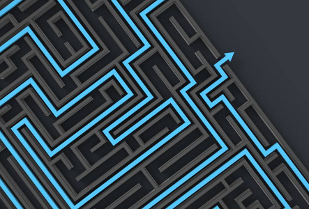 3d illusrated 迷宫在黑暗的背景下被隔绝.3d 演示照片