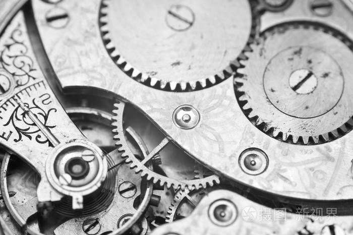 黑白照片特写宏观的金属发条