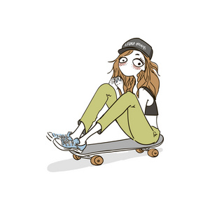 可爱的小女孩滑板-插图照片