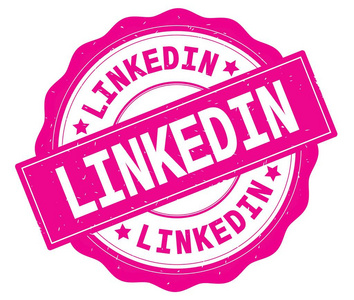 写在粉红色圆形徽章上的 Linkedin 文本