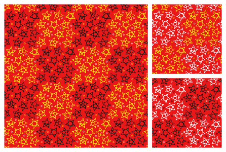 设置的无缝的方格图案从星星红色背景上。织物或服装的模式。矢量