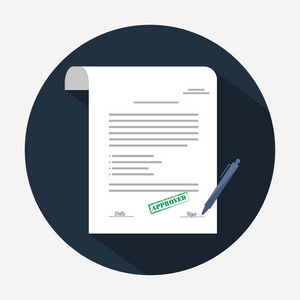 协议, 合同以扁平的风格与长的影子.矢量照片