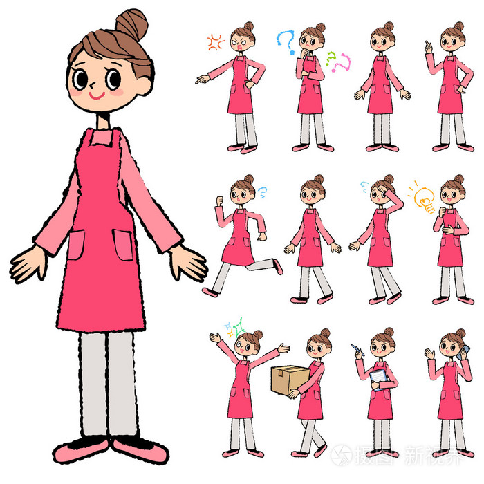 发髻头发妈妈围裙风格在手绘插画-正版商用图片0ezwcz-摄图新视界