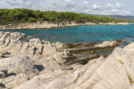 Kavourotripes 在 Sithonia 半岛, Chalkidiki, 希腊中部, 马其顿, 橙色海滩的海景