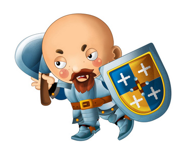 卡通场面与勇敢的骑士在运动战斗在白色背景孩子的例证照片