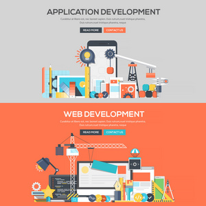 平面设计概念横幅广告应用程序开发和 Web 开发