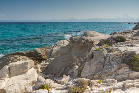 Kavourotripes 在 Sithonia 半岛, Chalkidiki, 希腊中部, 马其顿, 橙色海滩的海景