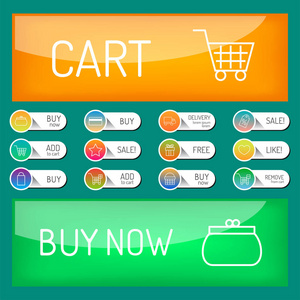 内容丰富的网站在线商店 web 按钮设计矢量插图光泽图形标签互联网确认模板