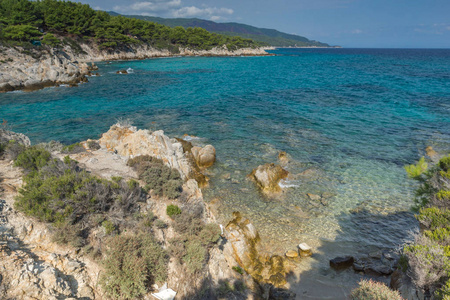 Kavourotripes 在 Sithonia 半岛, Chalkidiki, 希腊中部, 马其顿, 橙色海滩的海景