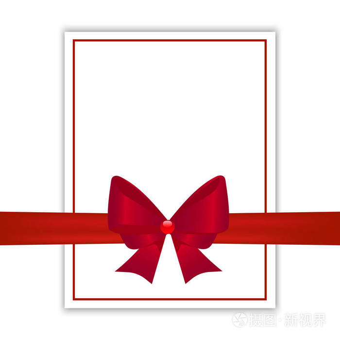 着红色蝴蝶结的空白贺卡邀请传单或小册子模板矢量图