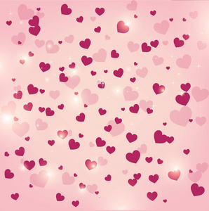 情人节快乐贺卡。我爱你。2月14日。假日背景与心脏, 光, 星。矢量插图