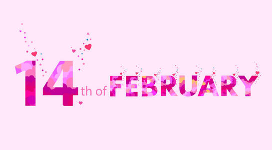装饰粉红色的文字2月14日情人节或情人日隔离白色背景