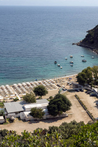 Oneirou 海滩海景 Manassu 在 Sithonia 半岛, Chalkidiki, 中央马其顿, 希腊