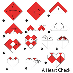 一步一步的说明如何使折纸心脏检查