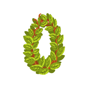 字母 o, 英文字母表由树枝, 生态元素的旗帜, 卡片, 标签, 演示或海报