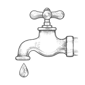 水龙头滴雕刻风格矢量图片