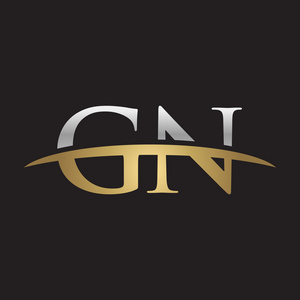 首字母 Gn 金银耐克标志旋风 logo 黑色背景