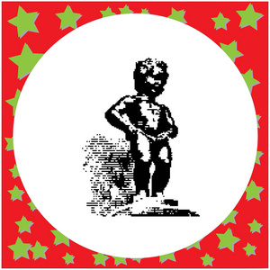 在比利时布鲁塞尔矢量图中孤立的白色背景上的黑色 8 位小童雕像，
