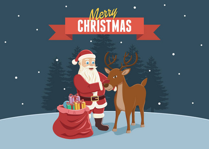 圣诞快乐圣诞老人和驯鹿