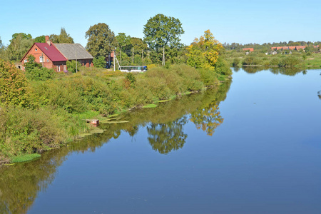 夏日熔岩的河岸。Znamensk, 加里宁格勒地区