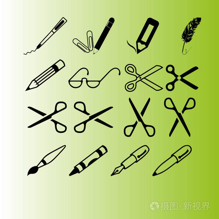 剪刀 钢笔和 pencils.vector 的图标