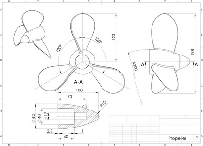 3d 工程图纸上方螺旋桨图照片