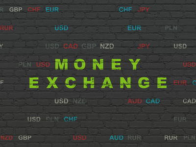 货币概念 货币兑换上的背景墙上